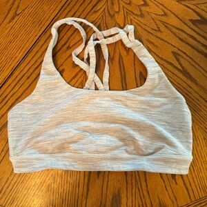 Lululemon Energy Long Line Bra Women Size 6 Silver Stripe Athleisure Yoga Sports